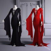 witch dress to impress Women's Bell Sleeve Lace-up V-neck Sexy Stage Wear Fishtail Skirt Dress